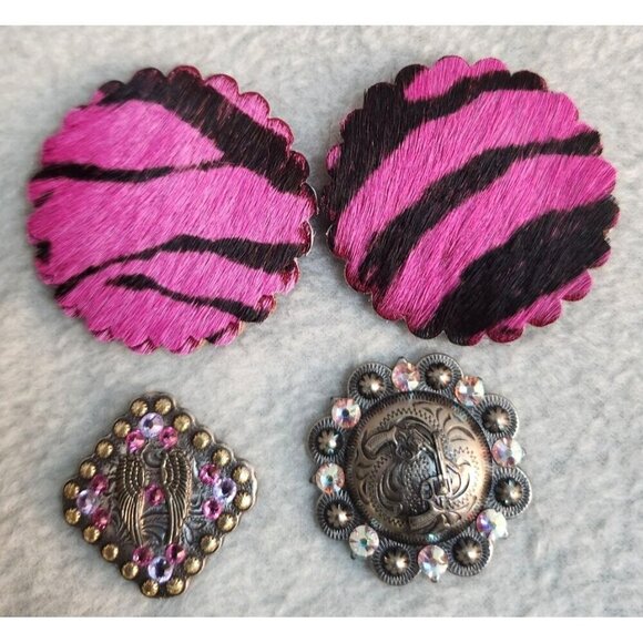 Set Of 4 Decorative Conchos Western Decor Pink Zebra & Silver Tones Rhinestone A - Picture 9 of 9